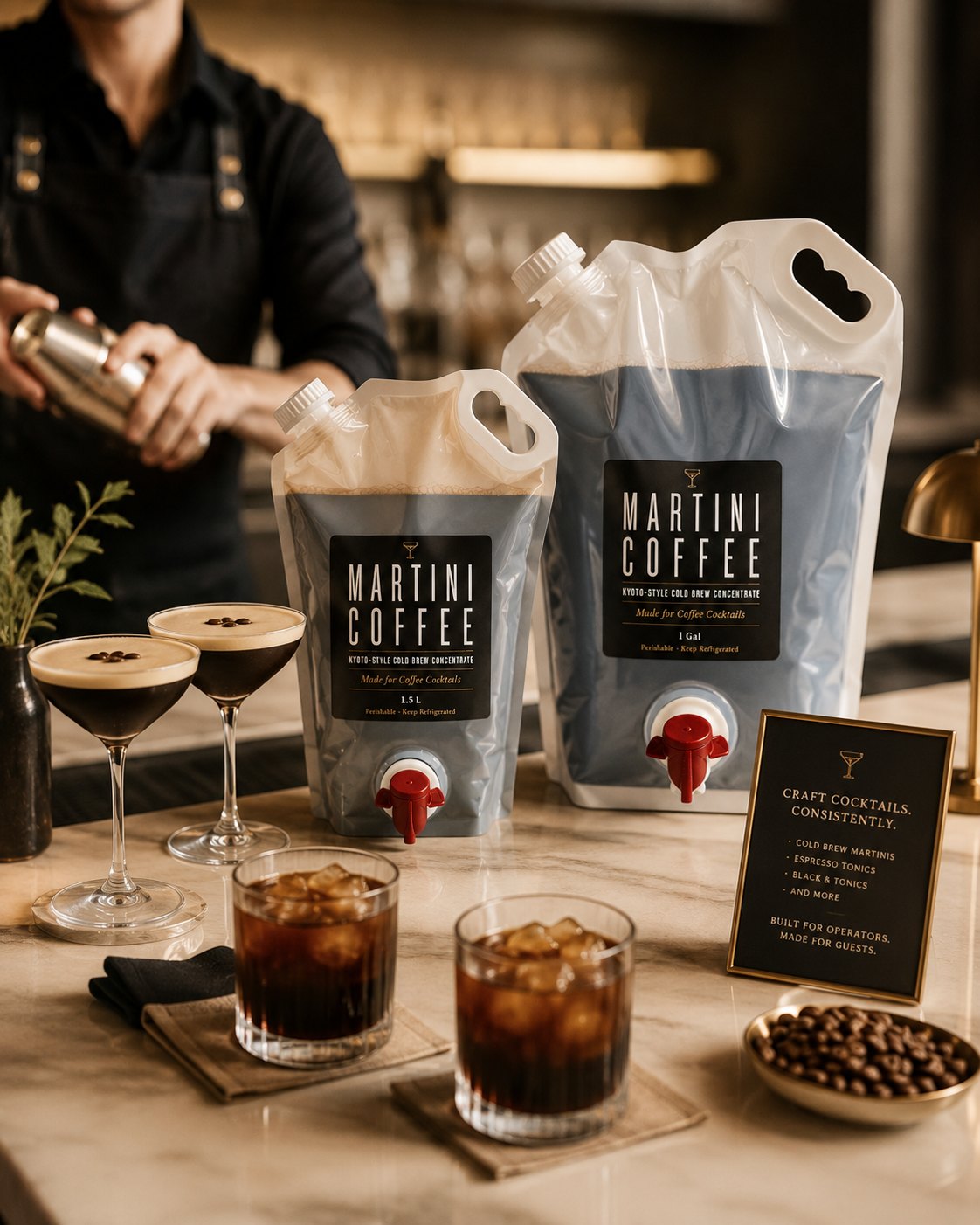 Coffee cocktails on the bar